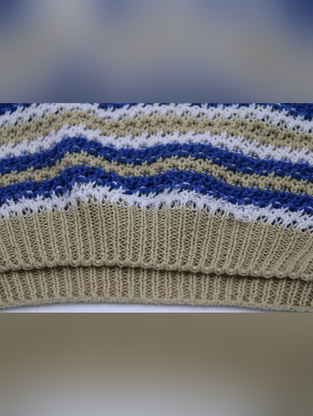SHEIN Striped Crochet Halter Mini Dress - Tan, Blue & White - Picture 3 of 5